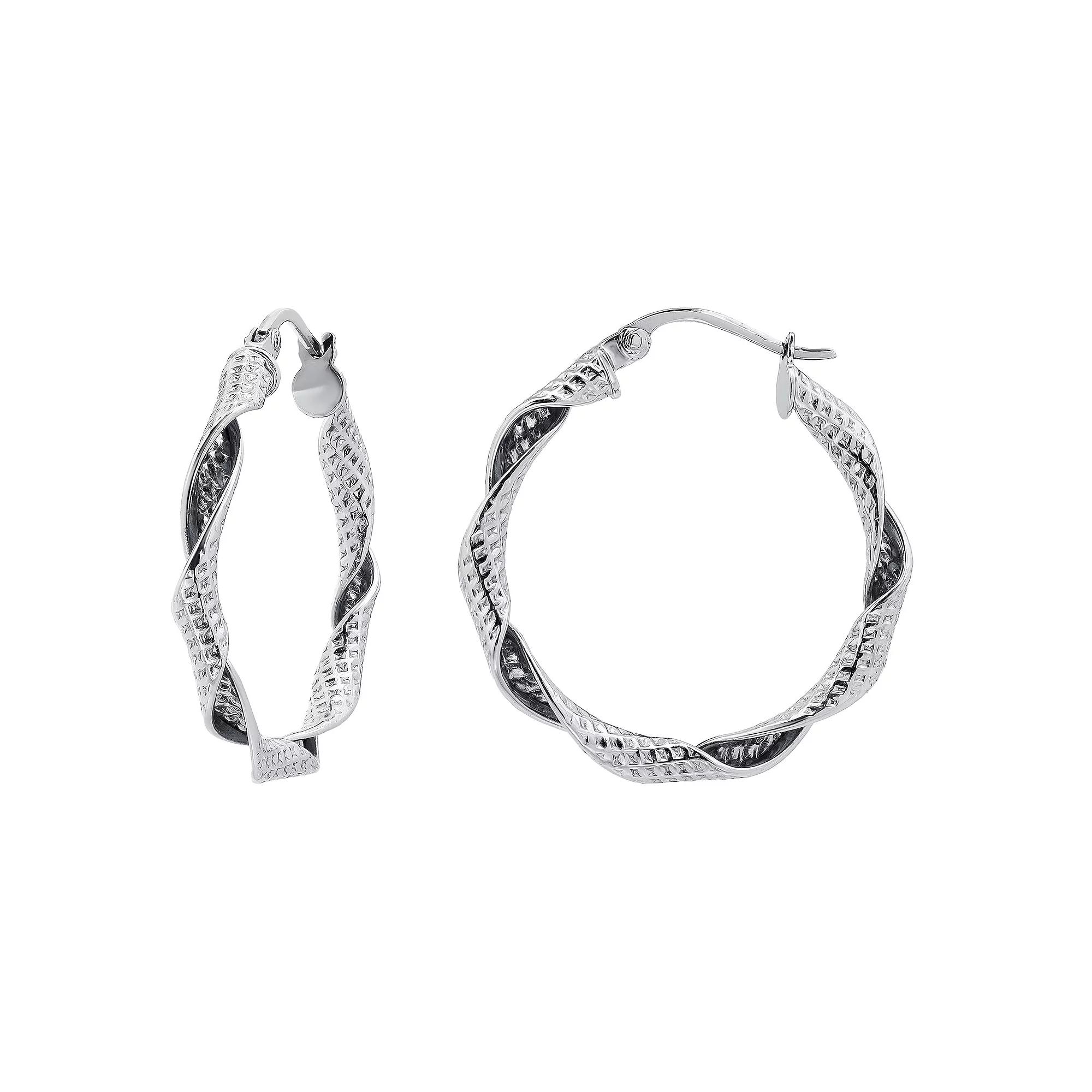 Aleure Precioso Sterling Silver 25 mm Textured & Polished Ribbon Twist Hoop Earrings, Women's Product Image