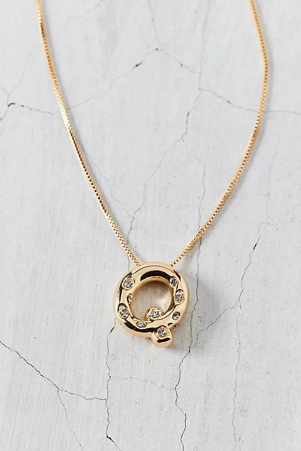 14k Gold Plated Rhinestone Bubble Initial Charm Necklace, Womens at Urban Outfitters Product Image