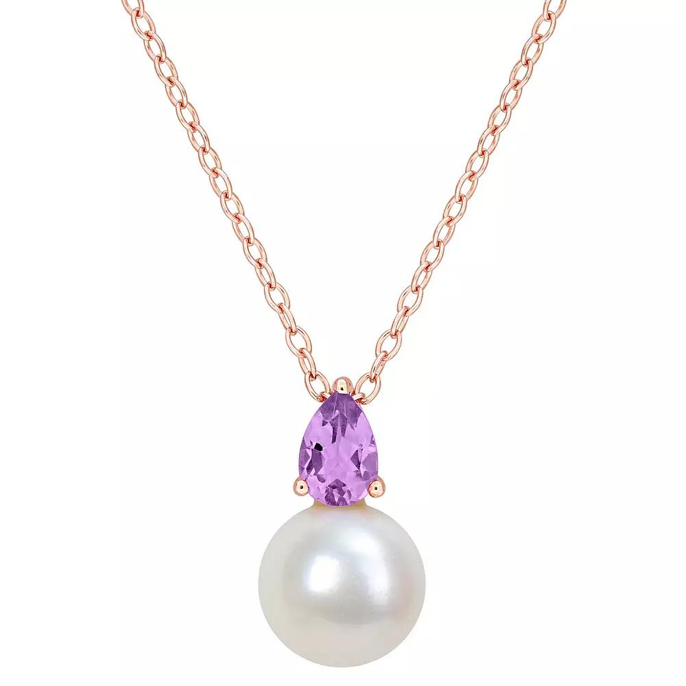 Stella Grace 18k Rose Gold Over Silver Amethyst & Freshwater Cultured Pearl Drop Pendant Necklace, Women's,  Product Image