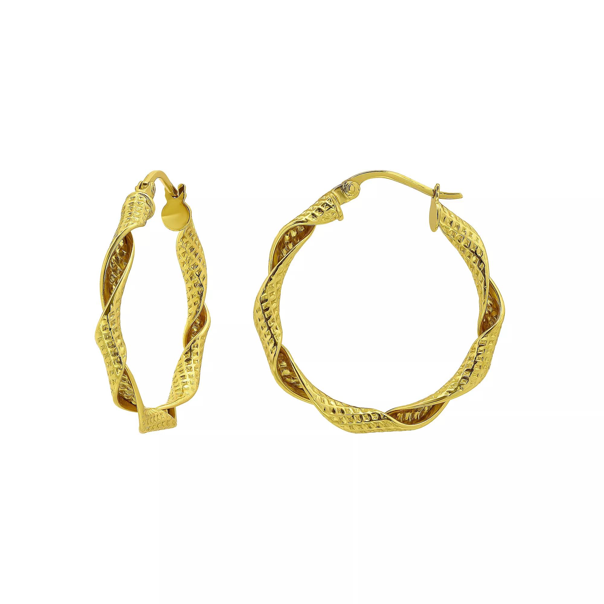 Aleure Precioso Sterling Silver 25 mm Textured & Polished Ribbon Twist Hoop Earrings, Womens, Gold Tone Product Image