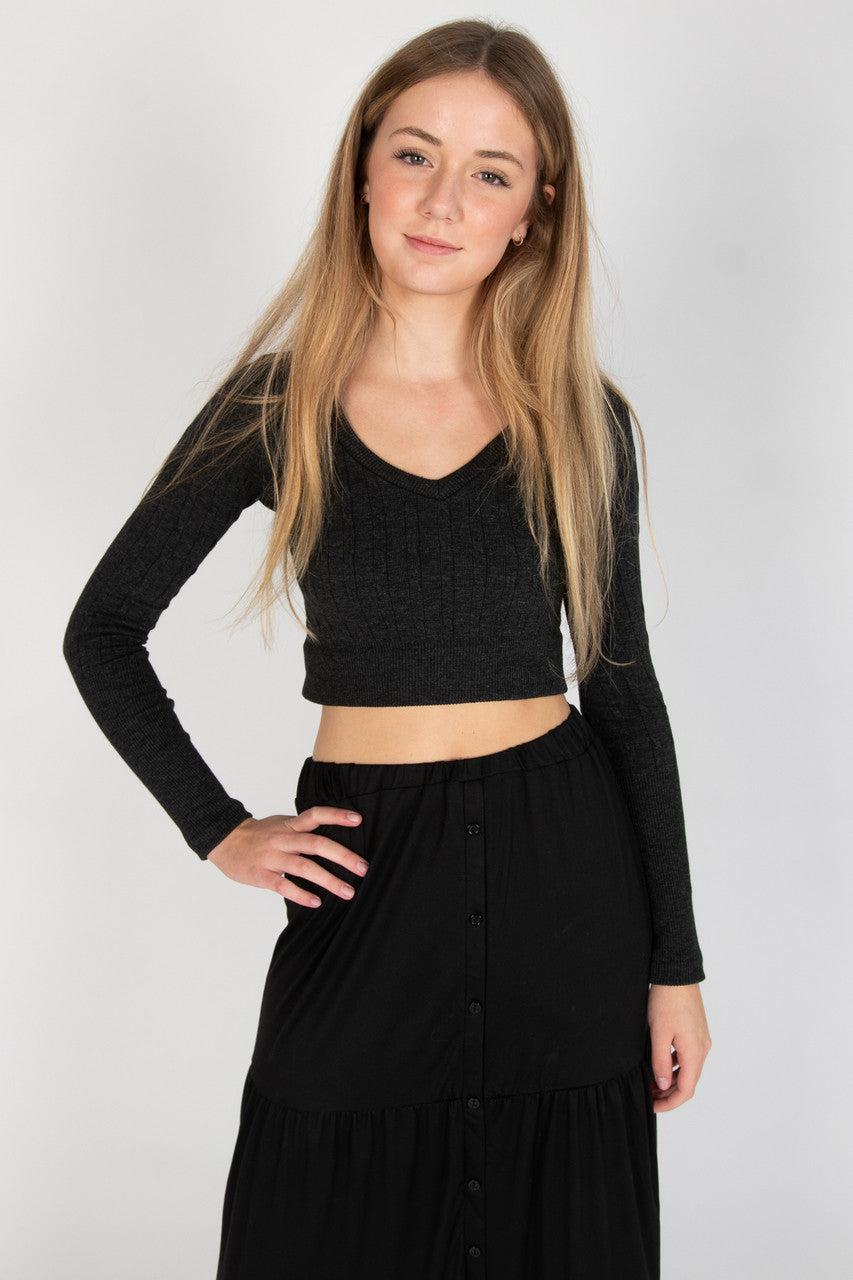 Cable Knit V Neck Crop Top Product Image