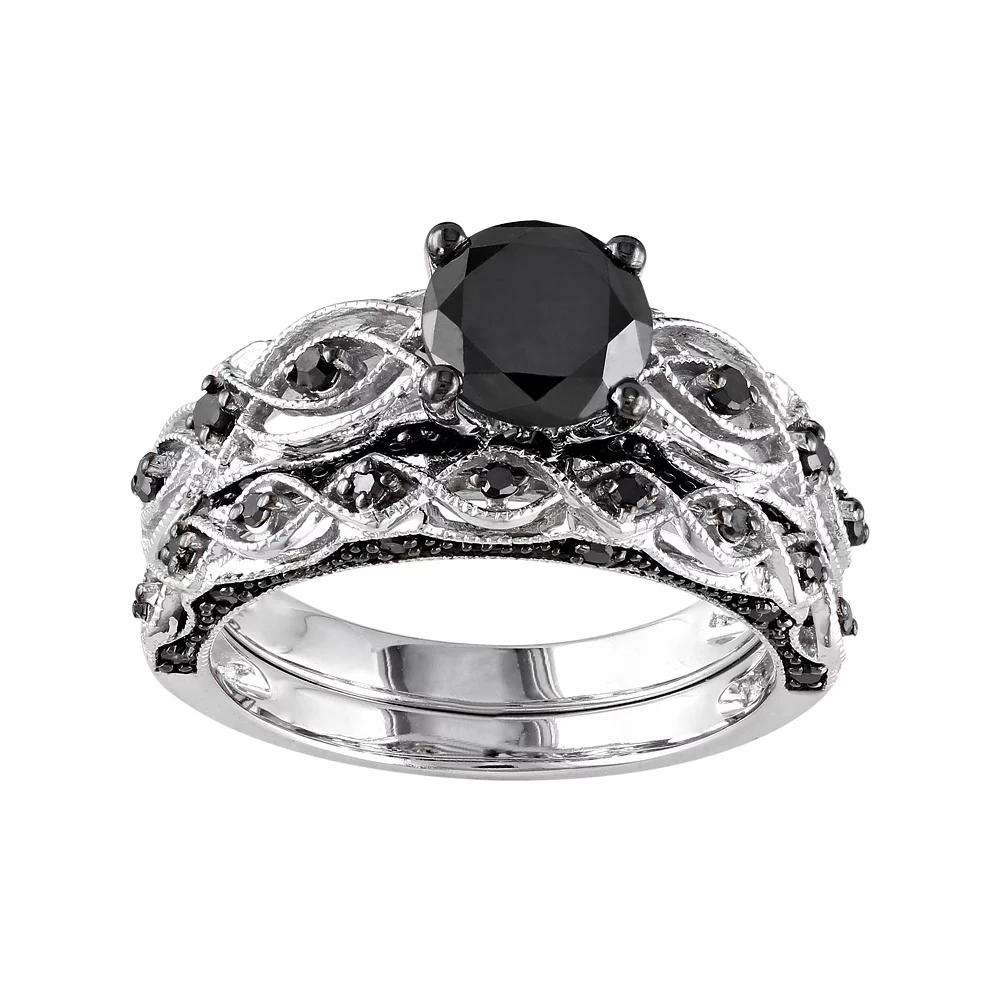 Stella Grace 10k White Gold 1 3/8 Carat T.W. Black Diamond Swirl Engagement Ring Set, Women's, 10k Whgold Product Image
