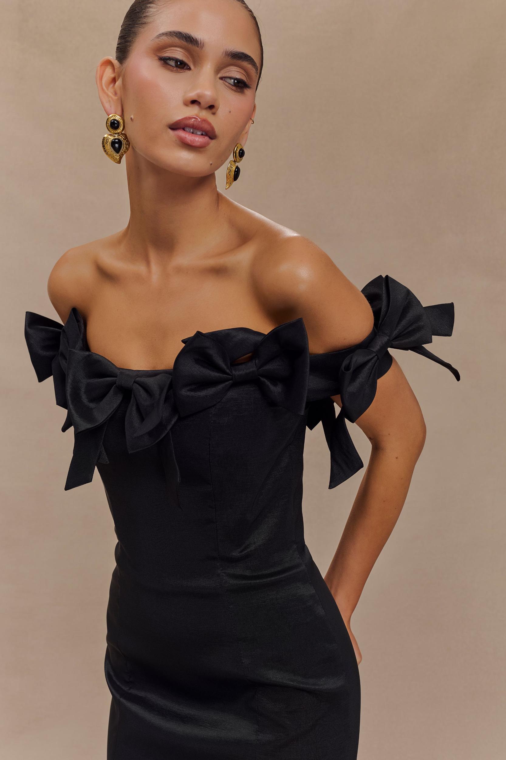 Rose Strapless Bow Mini Dress - Black Product Image