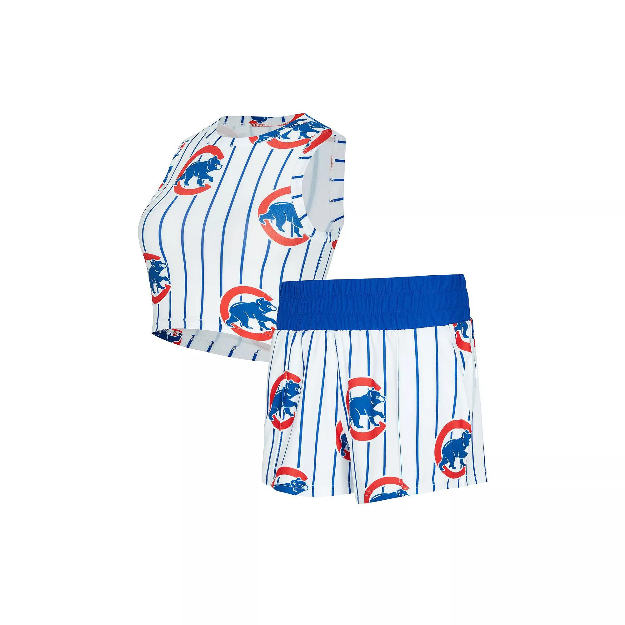 Women's Concepts Sport  White Chicago Cubs Pinstripe Record Tank & Short Set, Size: Medium Product Image