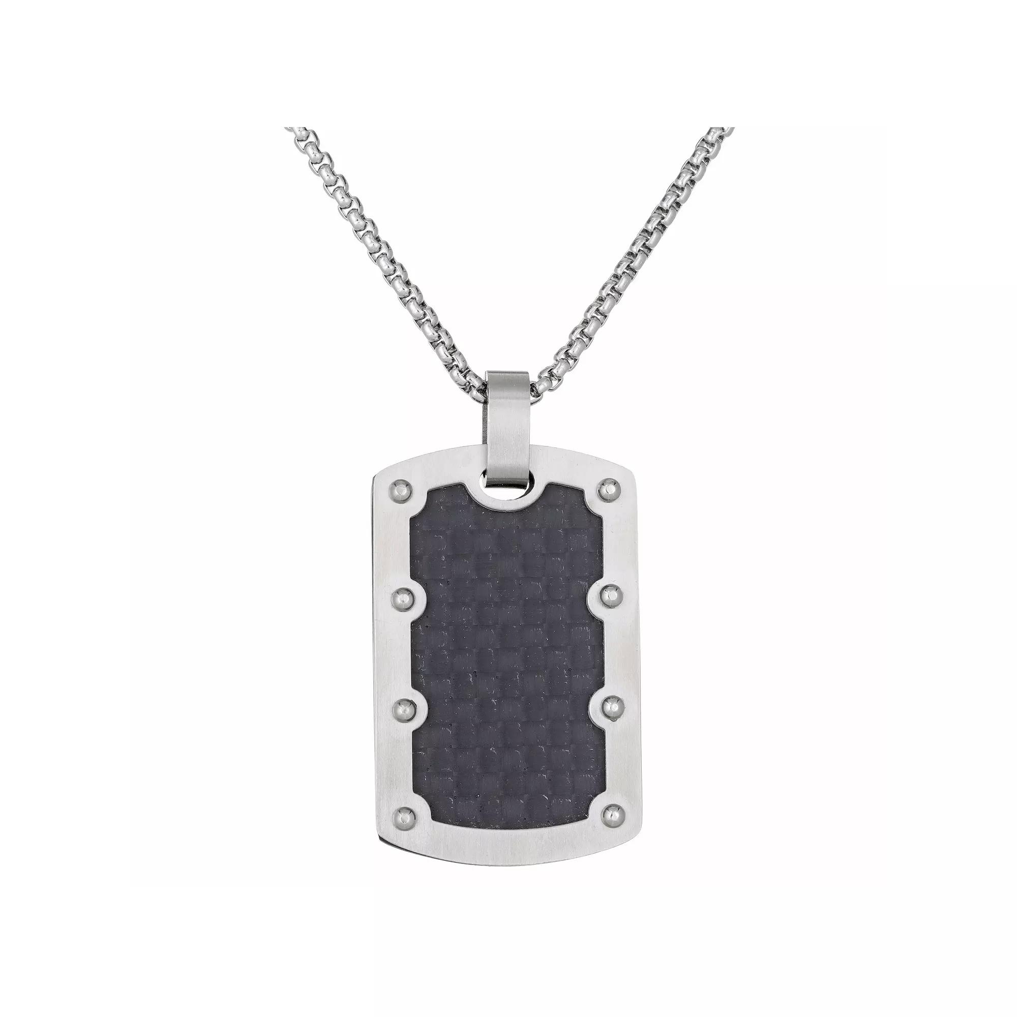 Men's LYNX Stainless Steel Riveted Dog Tag Pendant Necklace, Size: 24" Product Image