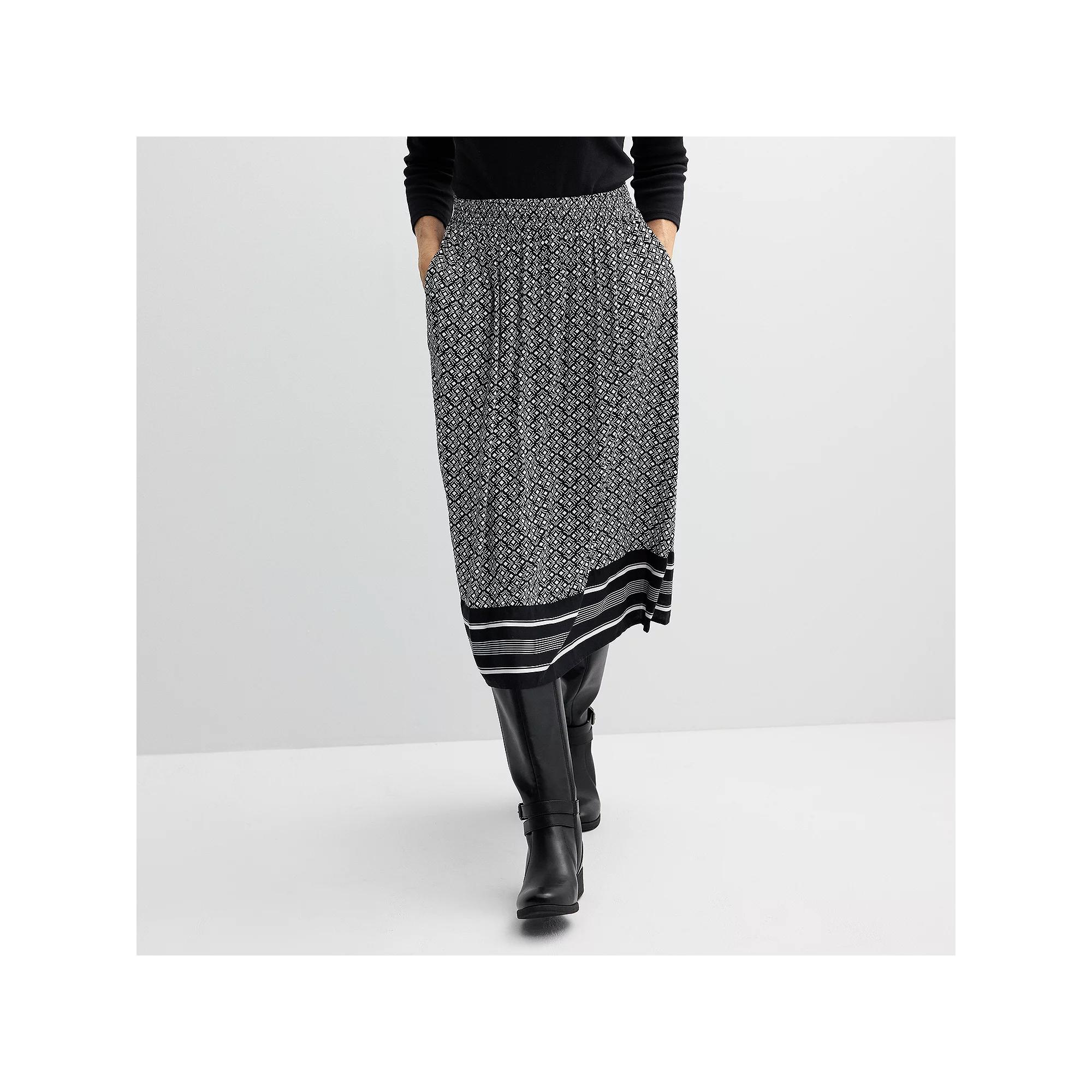 Petite Croft & Barrow Tiered Polished-Front Pull-On Skirt, Women's, Size: XL Petite, Black Chic Tile Product Image