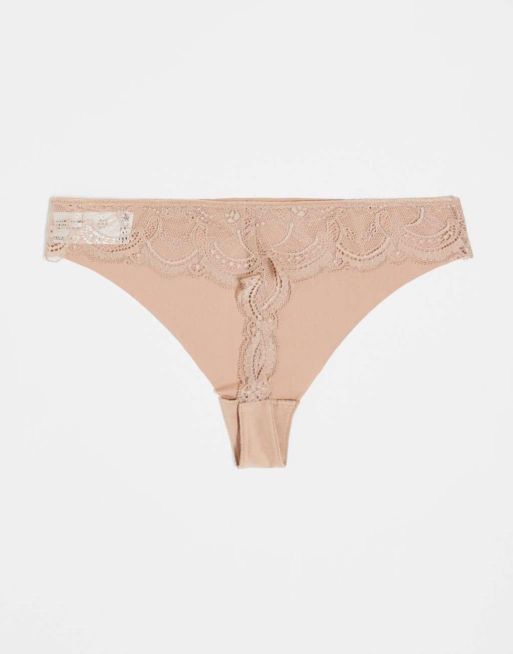 ASOS DESIGN Curve 3 pack no VPL & lace thong in beige Product Image