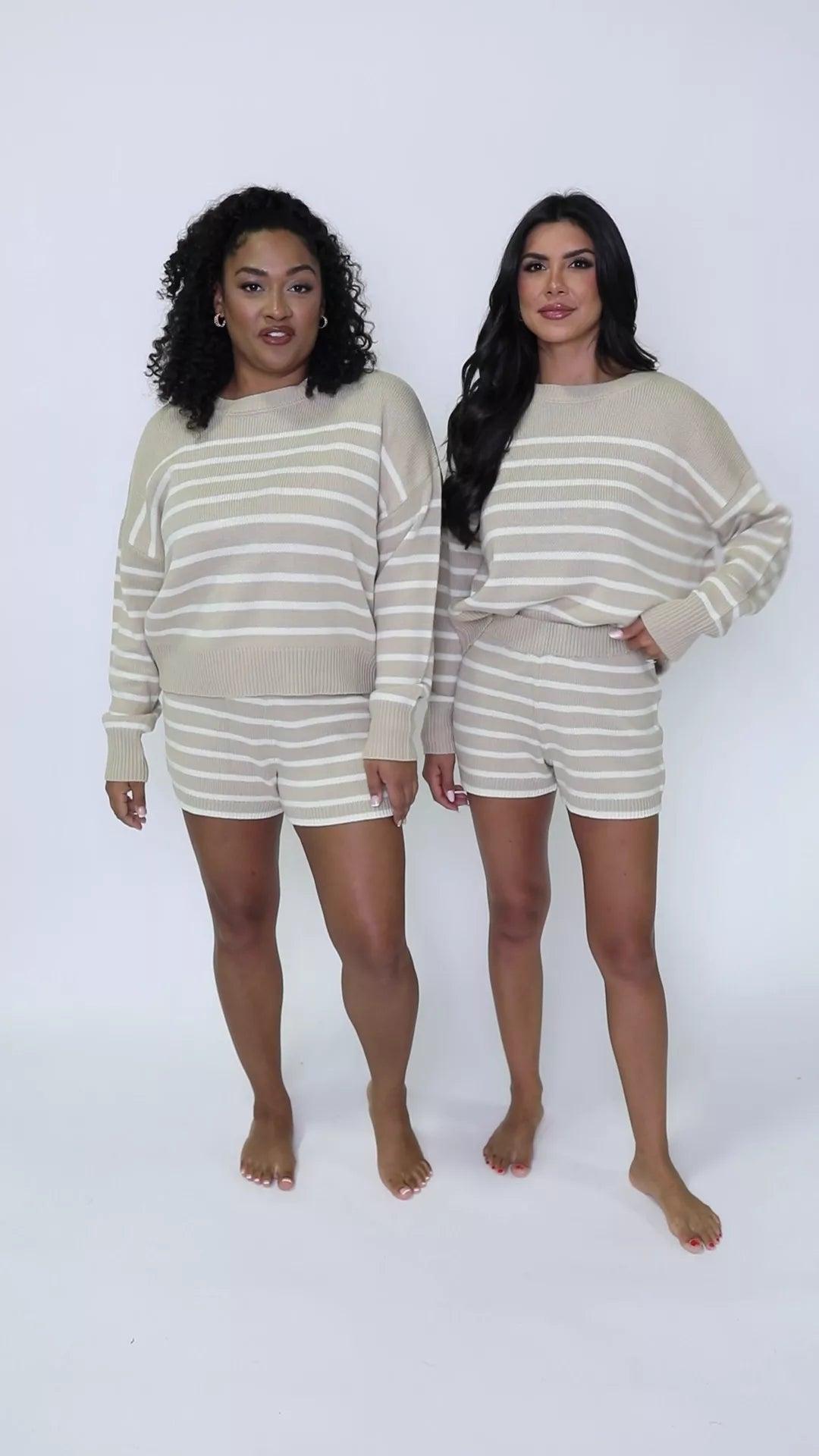 What Goes Around Taupe Striped Sweater Lounge Set FINAL SALE Product Image
