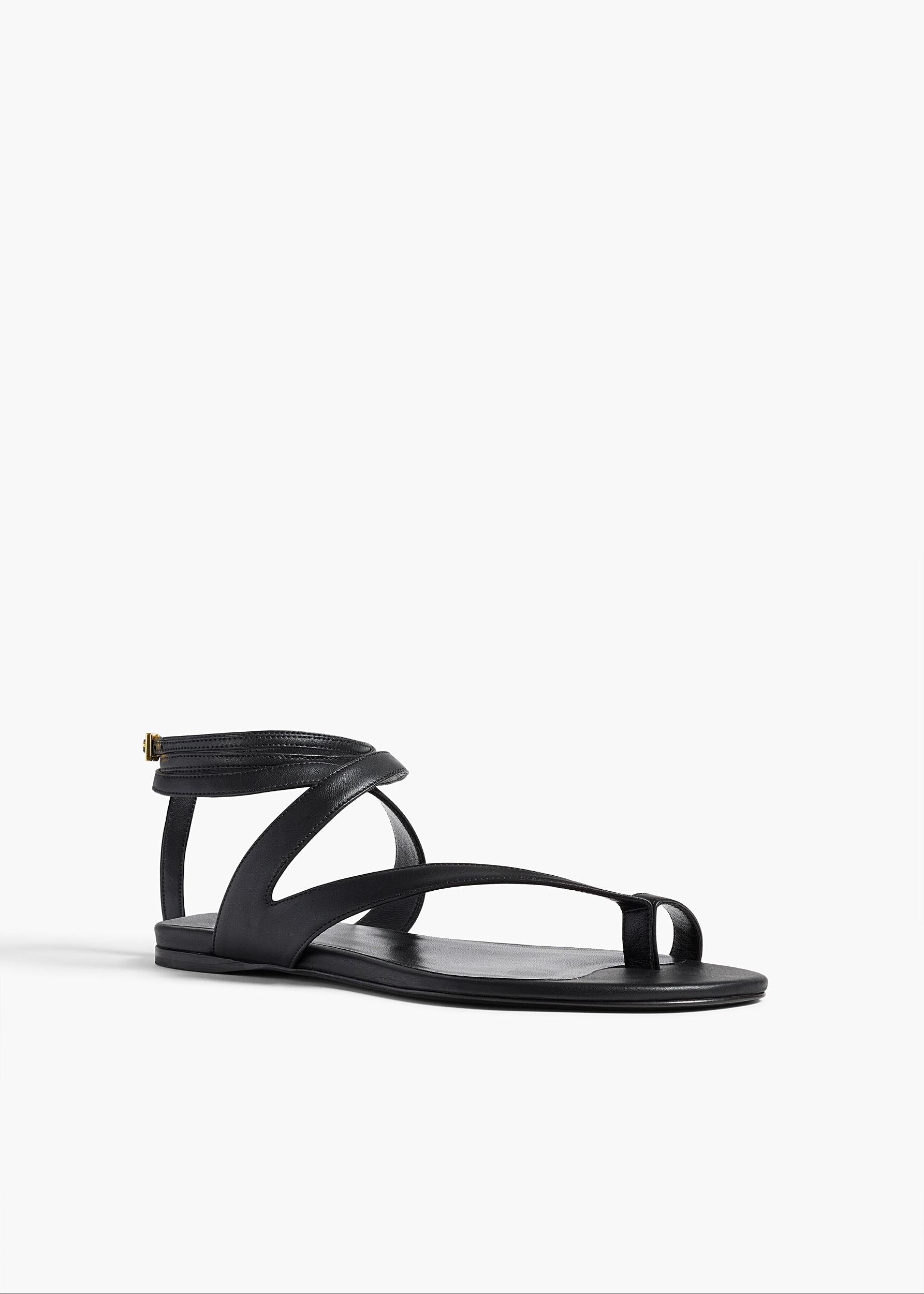 Aimee Ankle Strap Flat Sandal in Black Leather Product Image