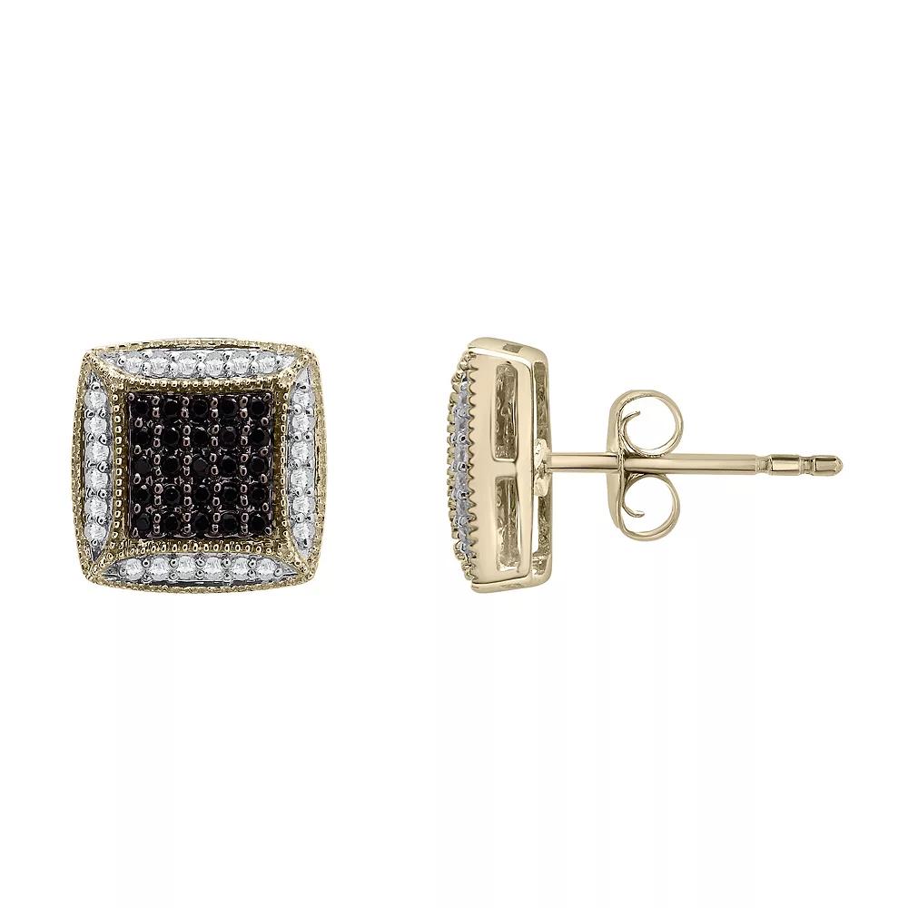 Men's 14k Gold Over Sterling Silver 1/2 Carat T.W. Black & White Diamond Square Stud Earrings, Gold Tone Product Image