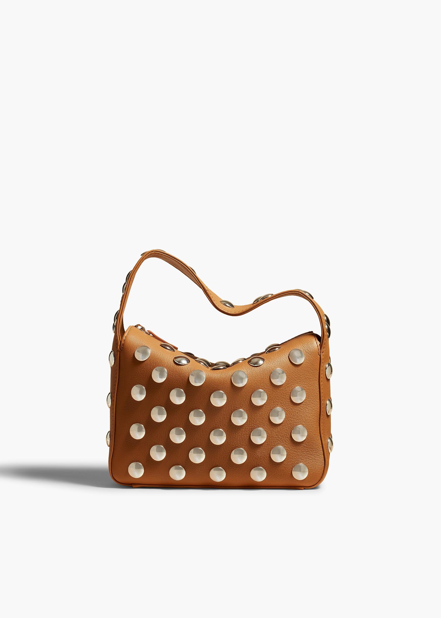 Small Elena Bag in Nougat Leather with Studs Product Image