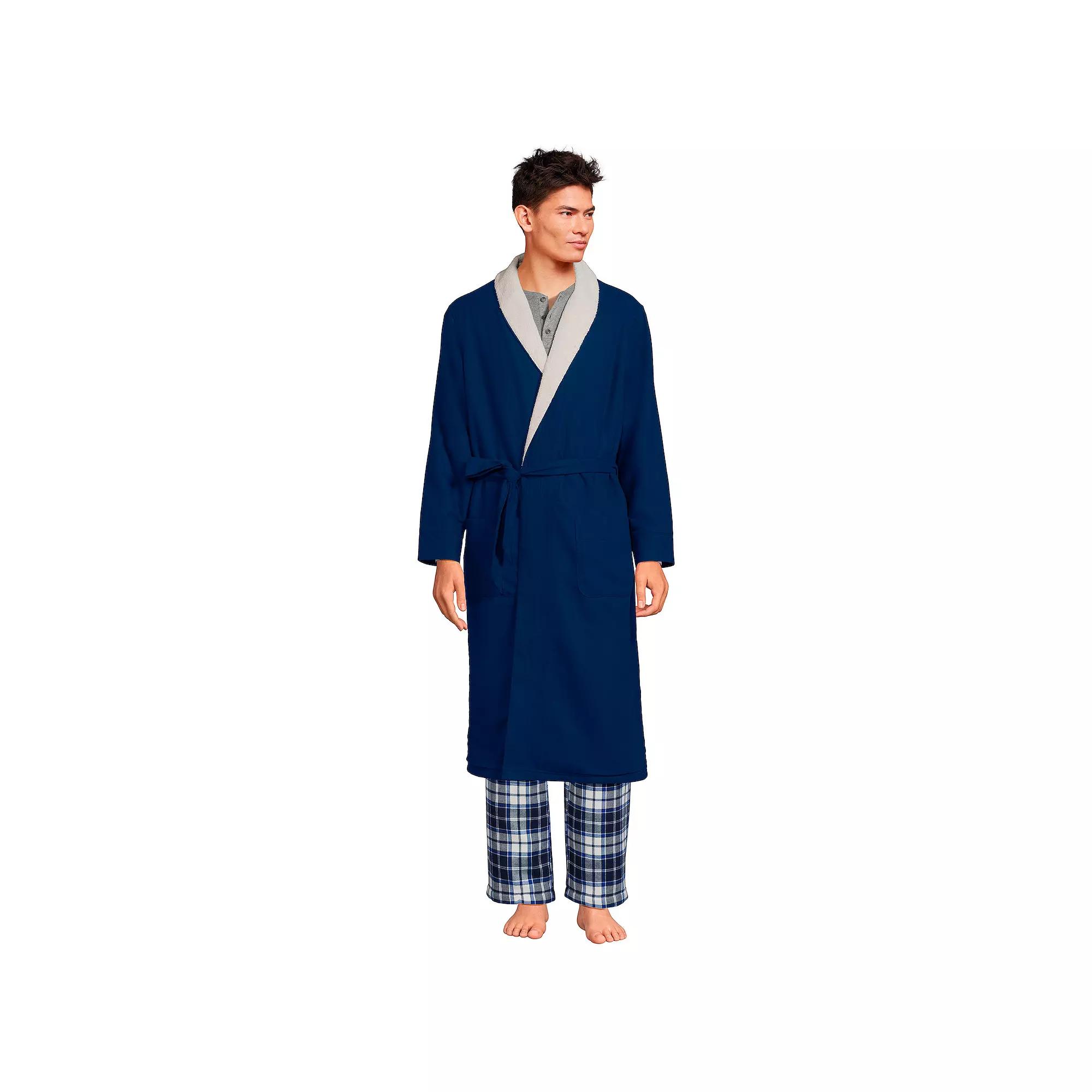 Men's Lands' End Sherpa-Lined Flannel Robe,  Product Image
