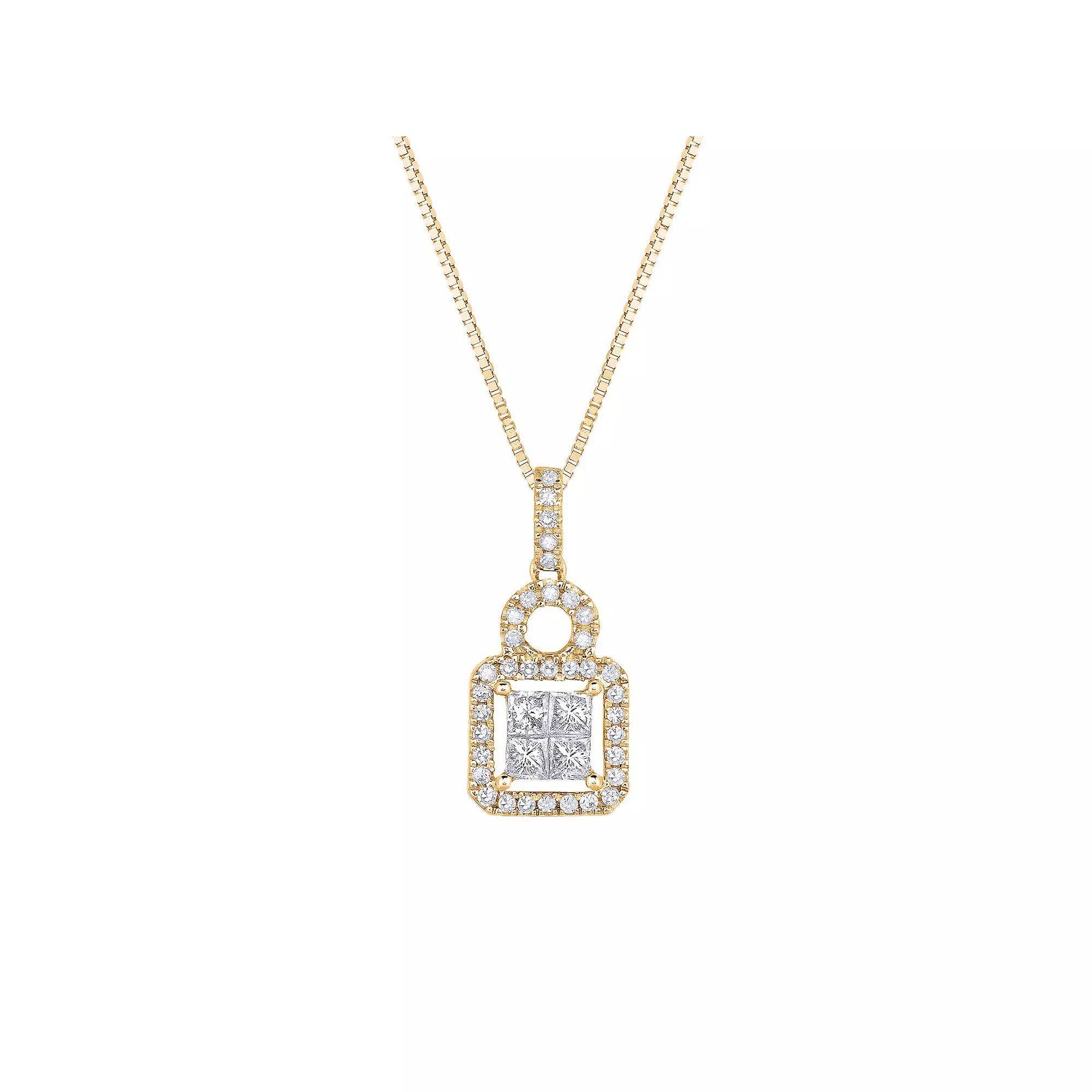 14k Gold 1 Carat T.W. Diamond Halo Quad Pendant Necklace, Womens Product Image