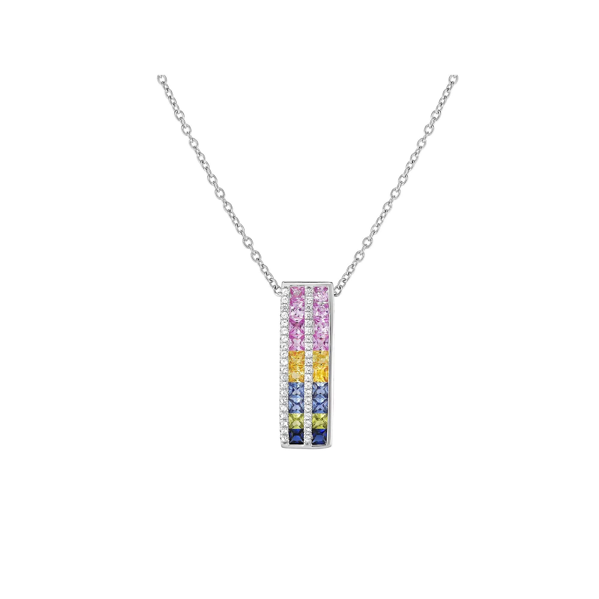 Sterling Silver Lab-Created Multicolor Sapphire Pendant Necklace, Womens Product Image