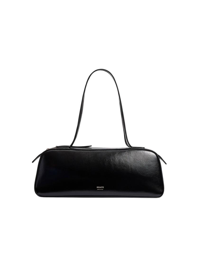 KHAITE Simona Crackle Patent Leather Shoulder Bag In Black Product Image