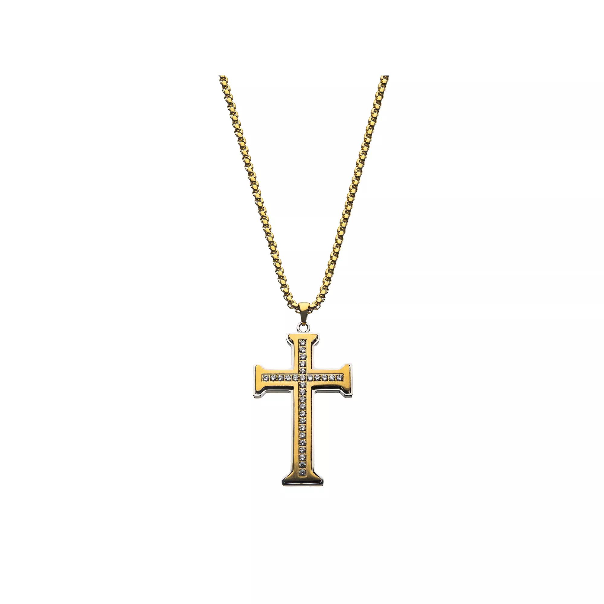Men's Gold Tone Stainless Steel Cross Pendant Necklace, Size: 24" Product Image