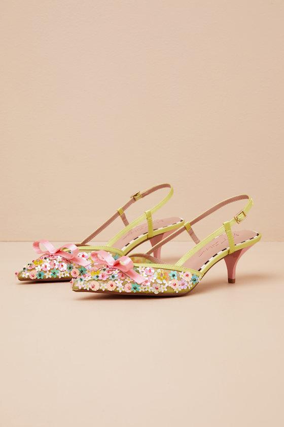Saddy Lime Multi Sequin Slingback Kitten Heel Pumps Product Image