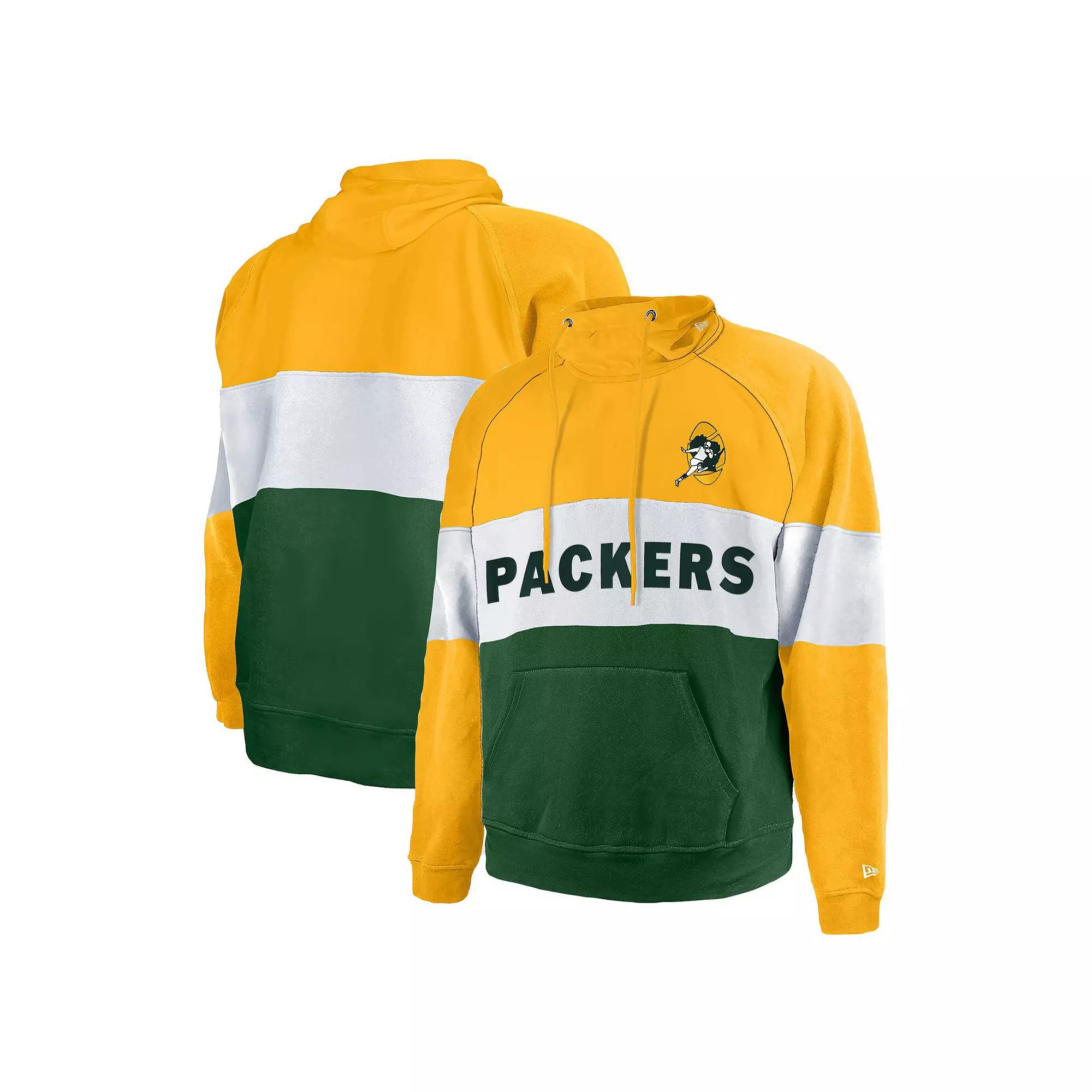 Men's New Era Green Green Bay Packers Big & Tall Throwback Colorblock Pullover Hoodie,  Product Image