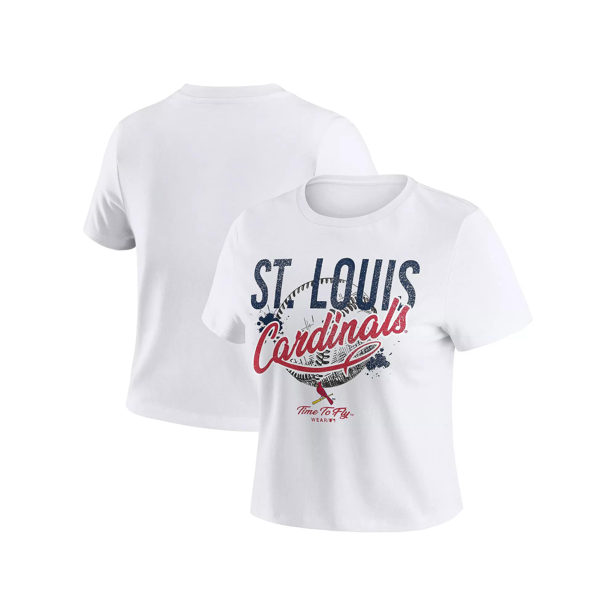 Women's WEAR by Erin Andrews White St. Louis Cardinals Distressed Cropped Baby T-Shirt,  Product Image