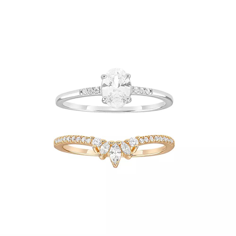 PRIMROSE Sterling Silver Cubic Zirconia Duo Ring Set, Women's, Size: 9, Gold Tone Product Image