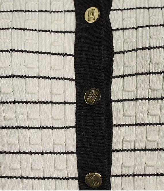 KARL LAGERFELD PARIS Knit Stripe Print Crew Neck Short Sleeve Sweater Product Image