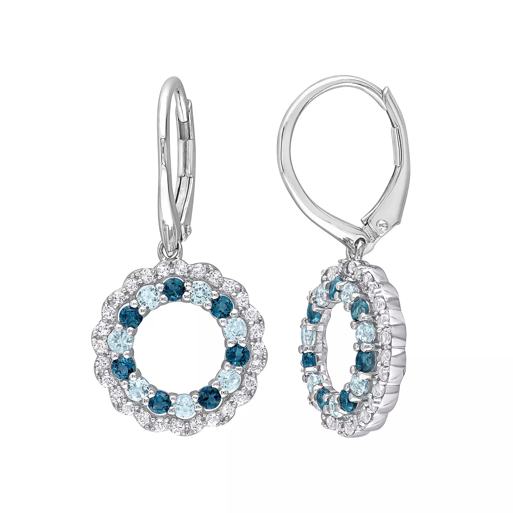 Stella Grace Sterling Silver Blue Topaz & White Topaz Circle Drop Leverback Earrings, Women's Product Image