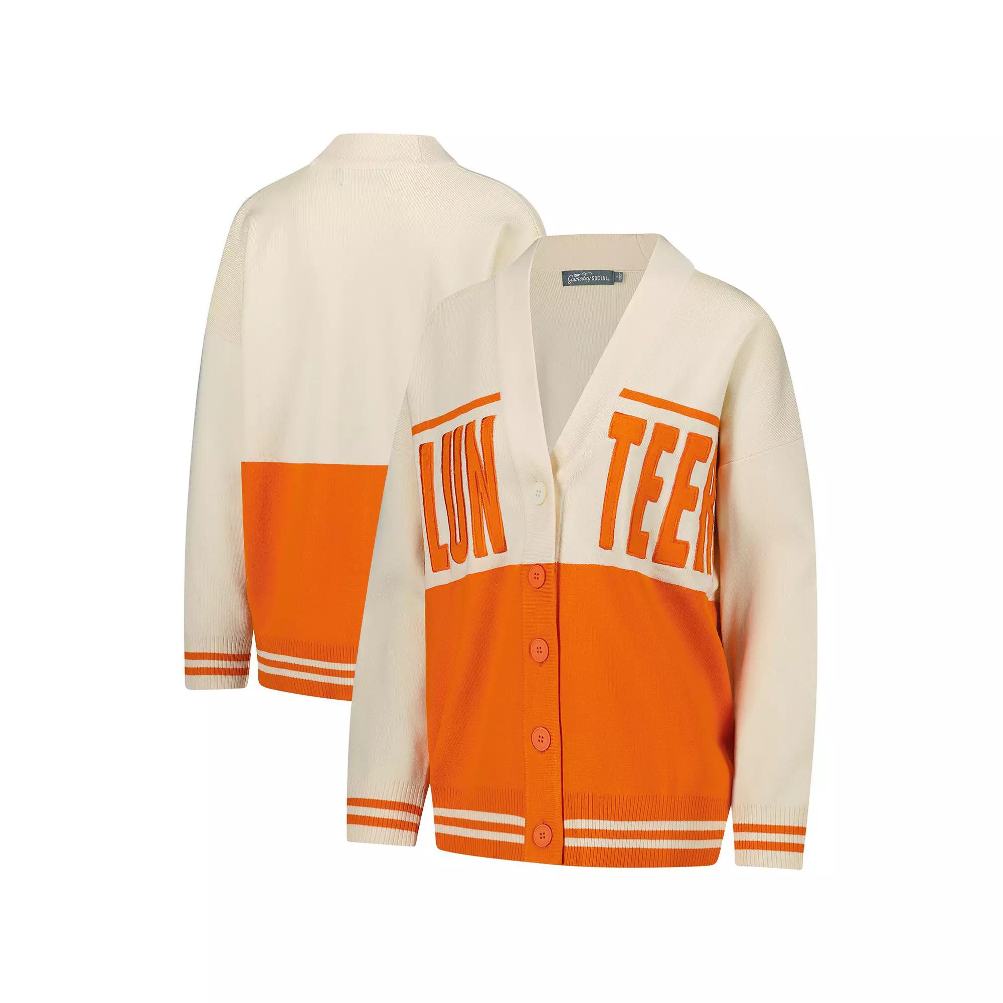 Women's Gameday Social  Tennessee Orange/Cream Tennessee Volunteers Woven Carley Retro Button-Up Cardigan, Size: Large Product Image