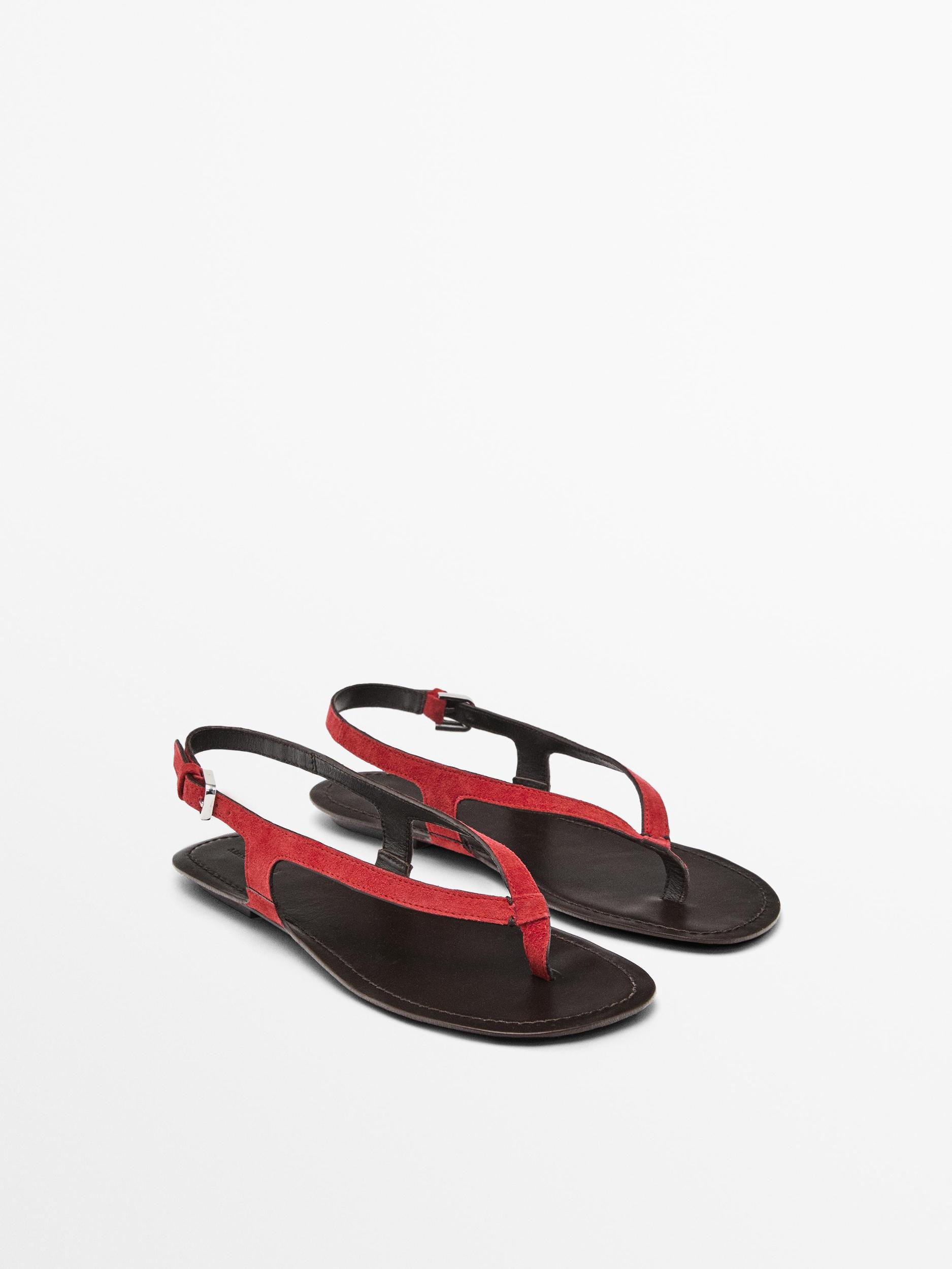 Split suede flat sandals Product Image