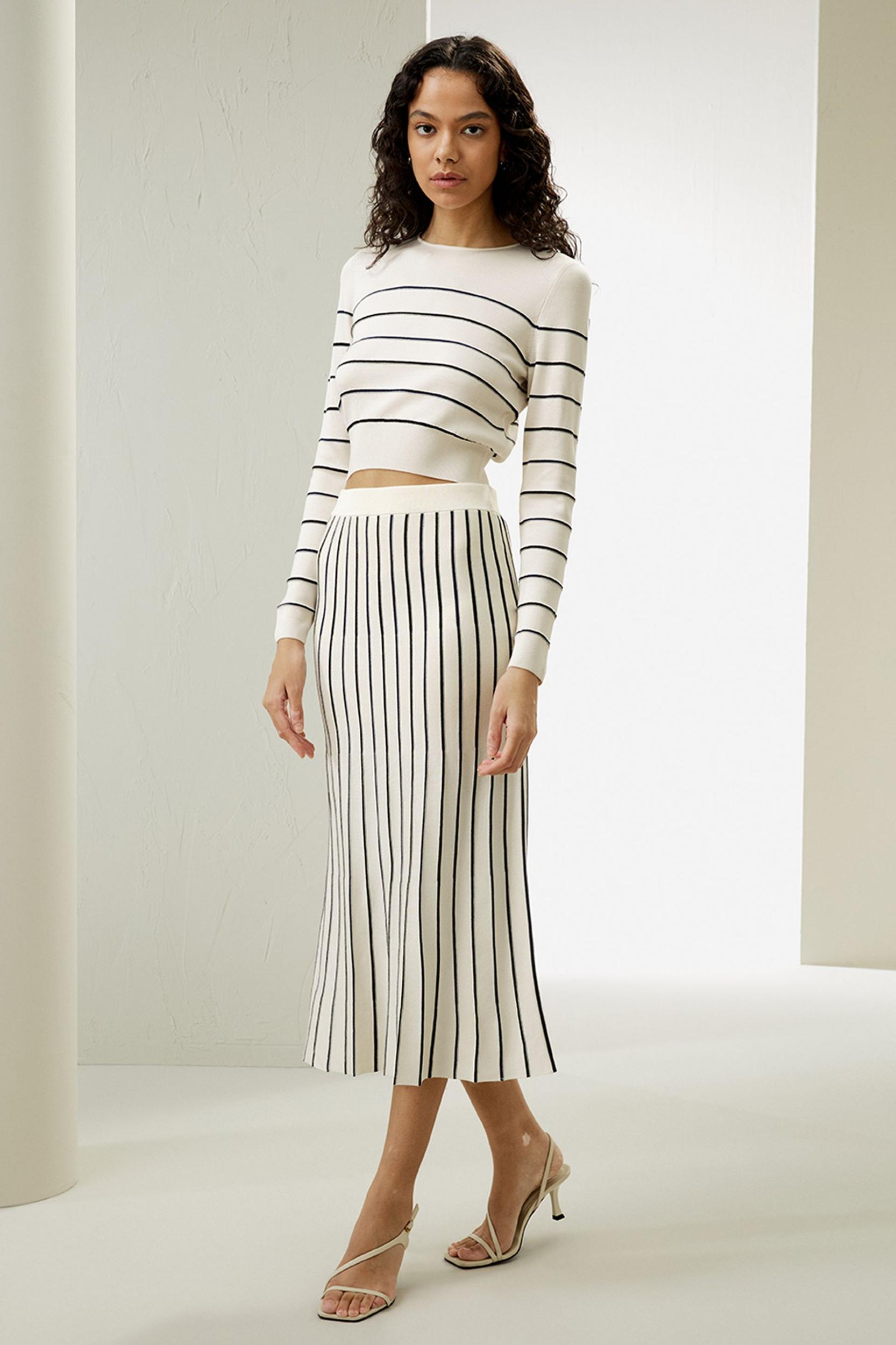 Pinstriped Silk Knitted Skirt Product Image