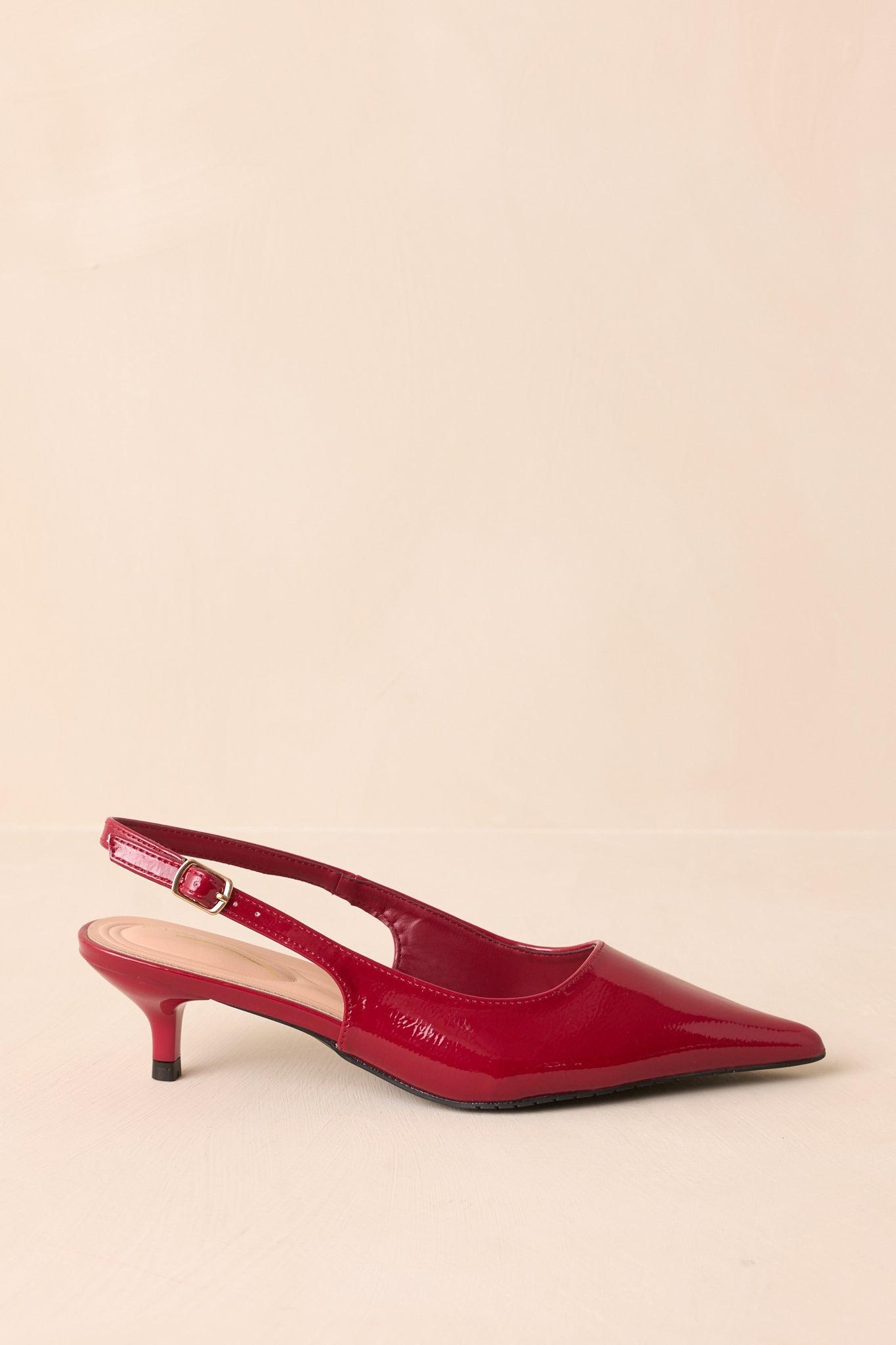 Meant To Be Me Red Patent Pointed-Toe Slingback Kitten Heels 6 / Red Product Image
