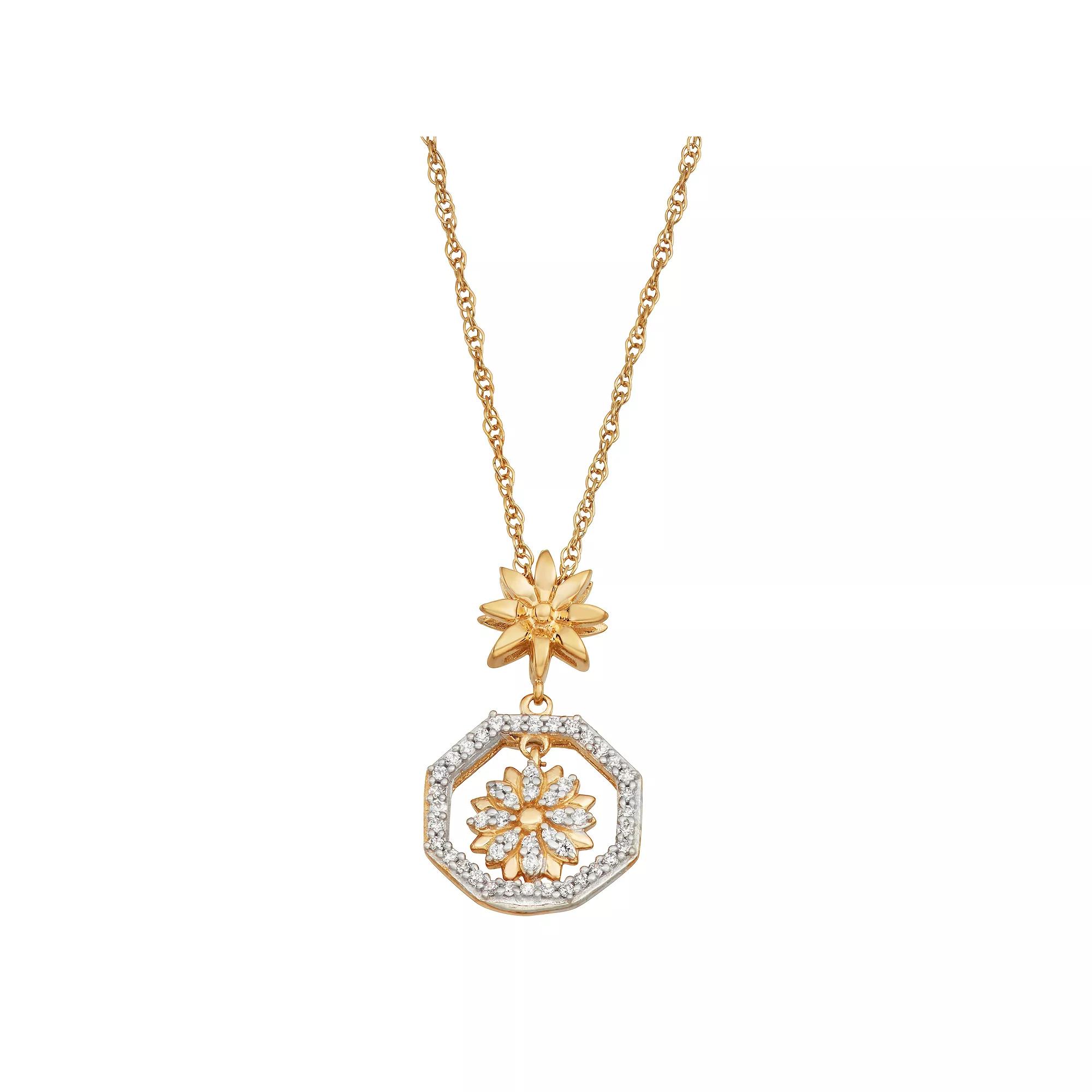 Jewelexcess 14k Gold Over Sterling Silver 1/6 Carat T.W. Diamond Flower Pendant Necklace, Women's, Size: 18", Gold Tone Product Image