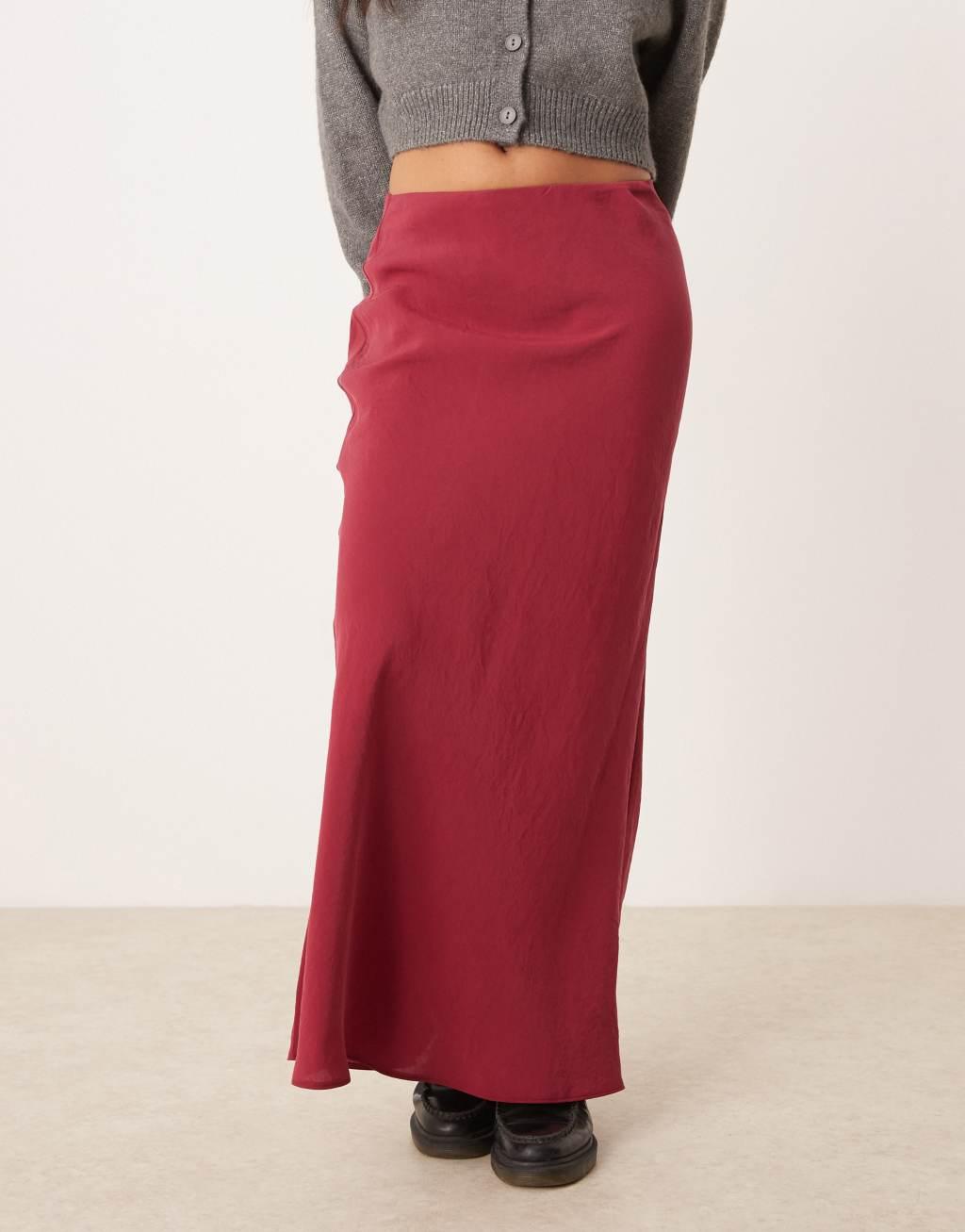 ASOS DESIGN petite bias maxi skirt in red Product Image