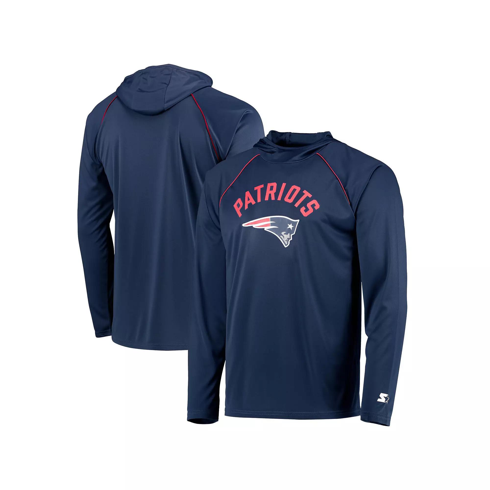 Men's Starter Navy New England Patriots Raglan Long Sleeve Hoodie T-Shirt, Size: Small, Blue Product Image