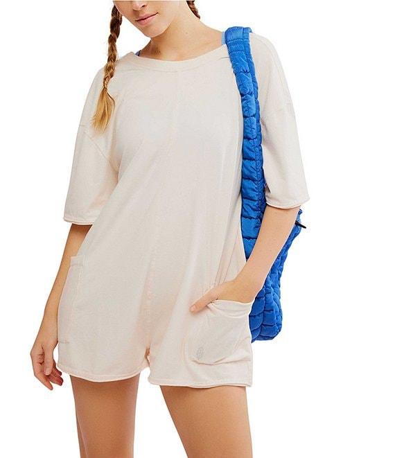 Free People FP Movement Hot Shot Crew Neck Short Sleeve Oversized Patch Pocket V Back Tee Romper Product Image