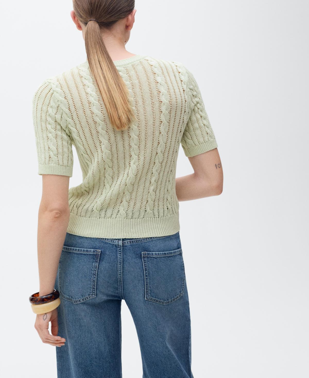 Short-sleeved cable-knit sweater - Women | MANGO USA Product Image