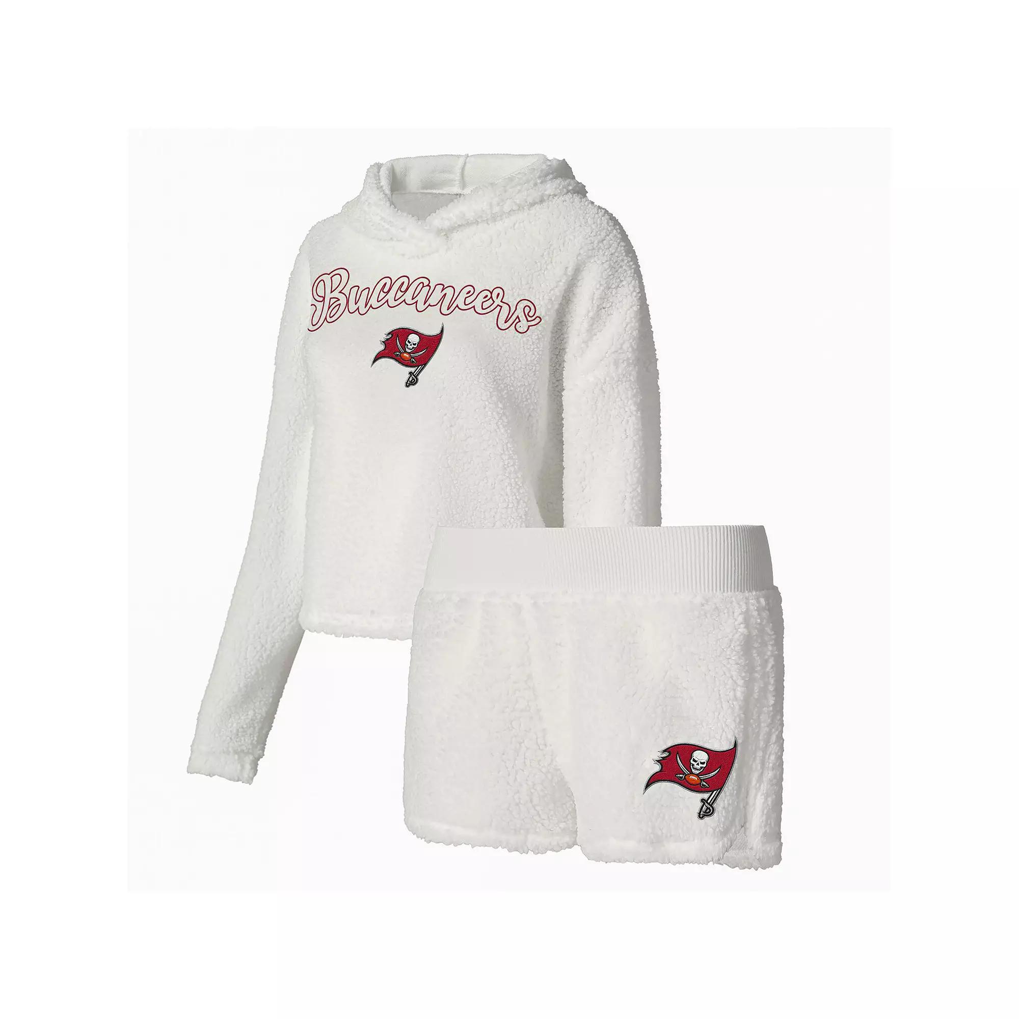 Women's Concepts Sport White Tampa Bay Buccaneers Fluffy Pullover Sweatshirt & Shorts Sleep Set,  Product Image