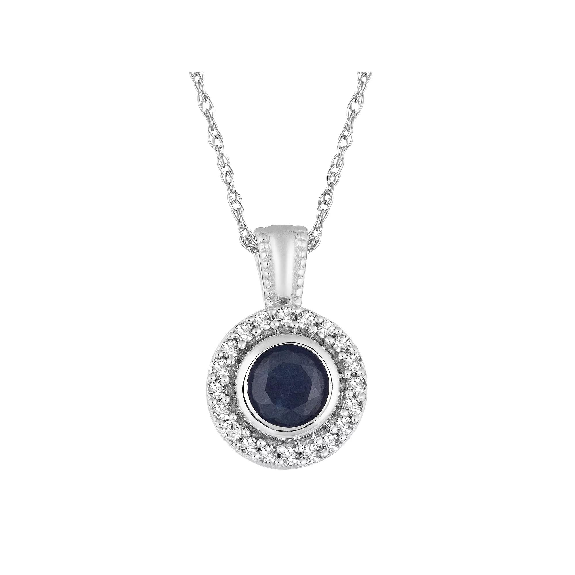 10k White Gold Sapphire & 1/10 Carat T.W. Diamond Halo Pendant Necklace, Women's, Size: 18", 10k Whgold Product Image