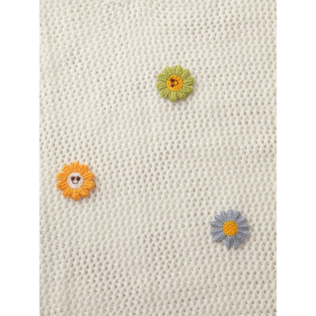 Plus Size Crochet Floral Knotted Drawstring Swim Cover-Up Women's Swimwear Originalwhite Resort Loose Texture Curve Swim Cover Ups BloomChic 14-16/1X Product Image