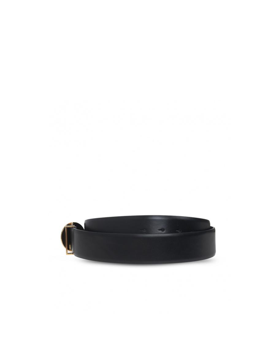 VERSACE Medusa Streamlined Leather Belt With Adjustable Length And Gold-tone Buckle In Black Product Image