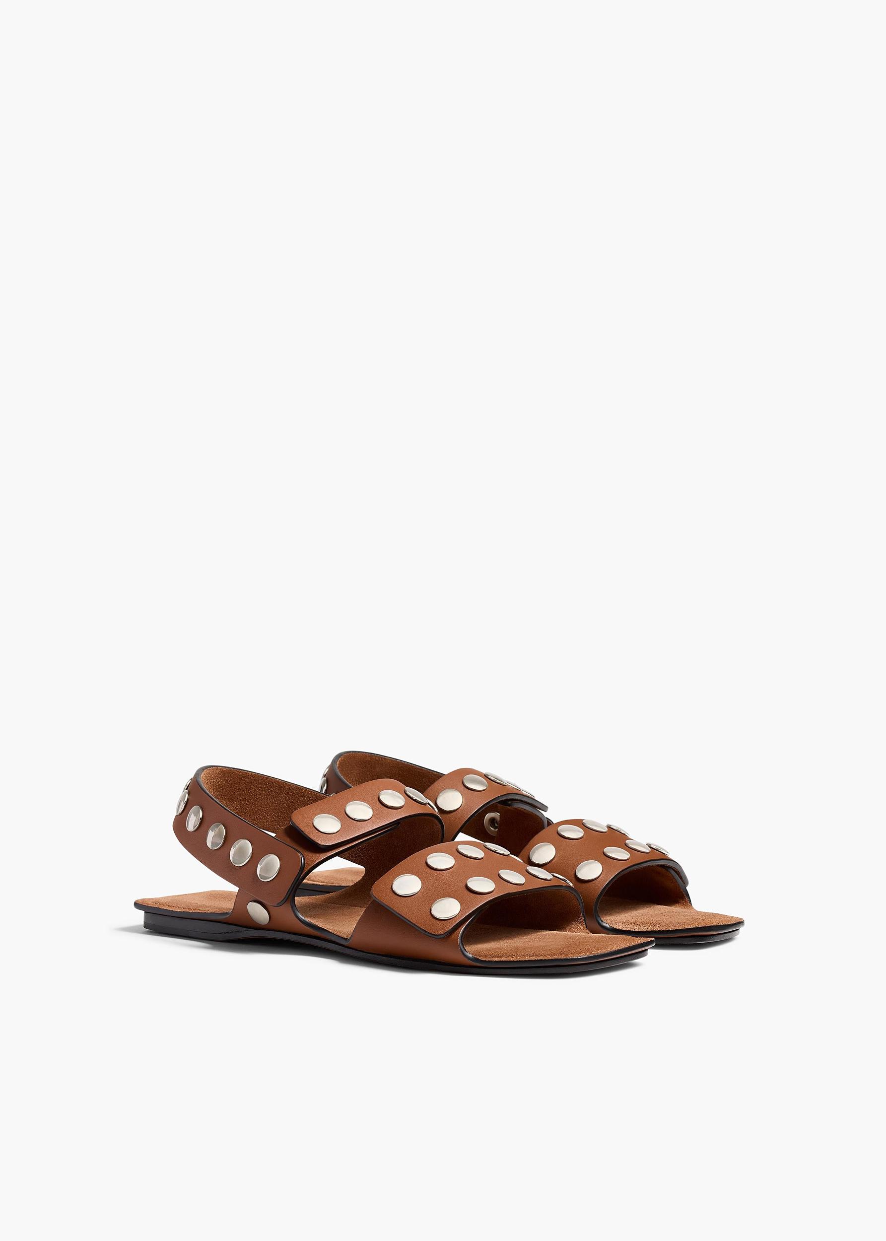 Boden Sandal in Dark Tan Leather with Silver Studs Product Image