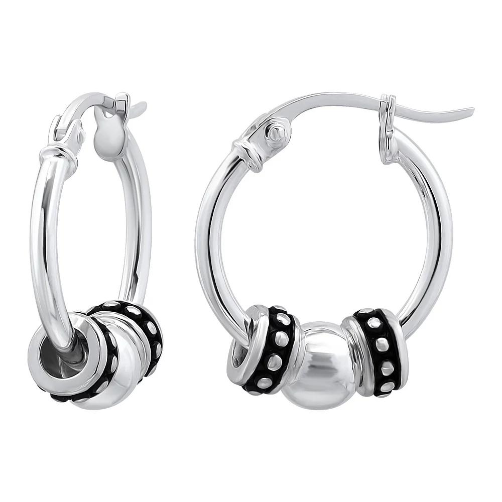 Aleure Precioso Sterling Silver Round Polished & Beaded Click-Top Hoop Earrings, Women's Product Image