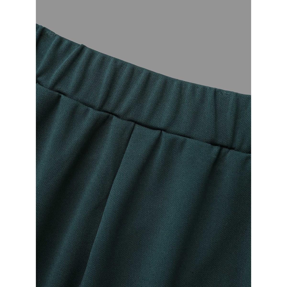 Plus Size Solid Elastic Waist Wide Leg Pants Women DarkGreen Workwear Essentials Wide Leg Mid Rise Work Pants BloomChic 30/6X Product Image