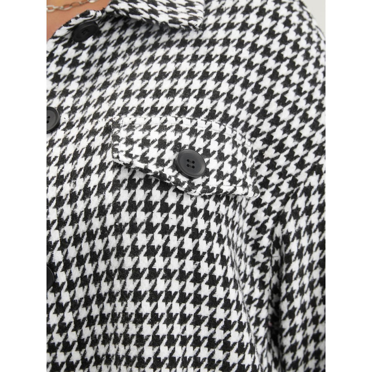 Plus Size Houndstooth Pocket Button Up Coat Women Black Casual Button Ladies Dailywear Winter Coats BloomChic 14-16/1X Product Image