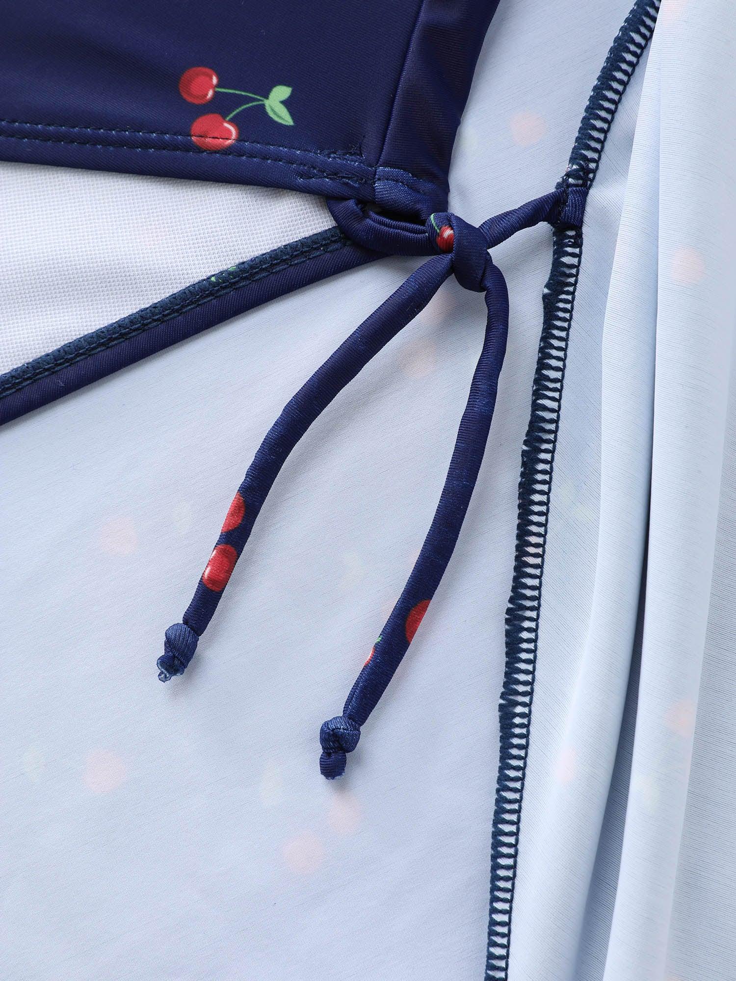 Cherry Print Belted Color Contrast Swim Dress Female Product Image