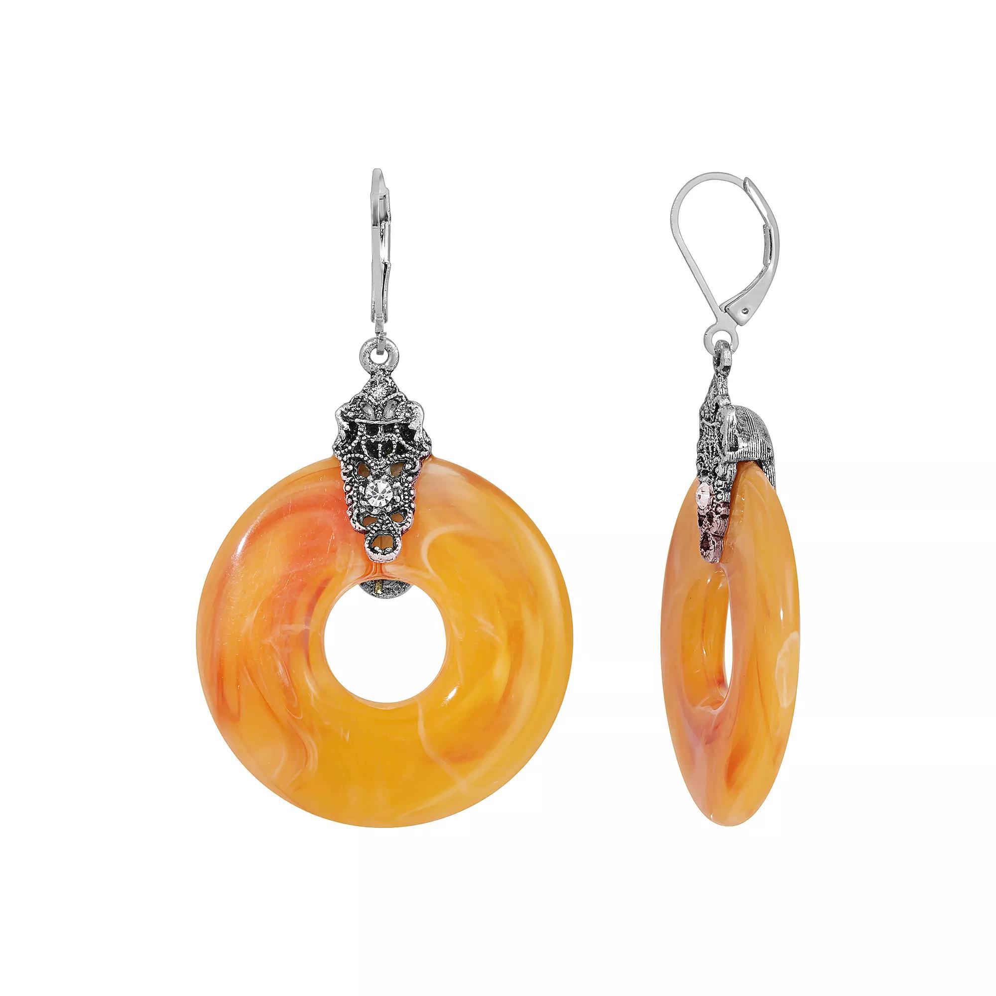 1928 Silver Tone Orange Open Circle Drop Earrings, Womens Product Image