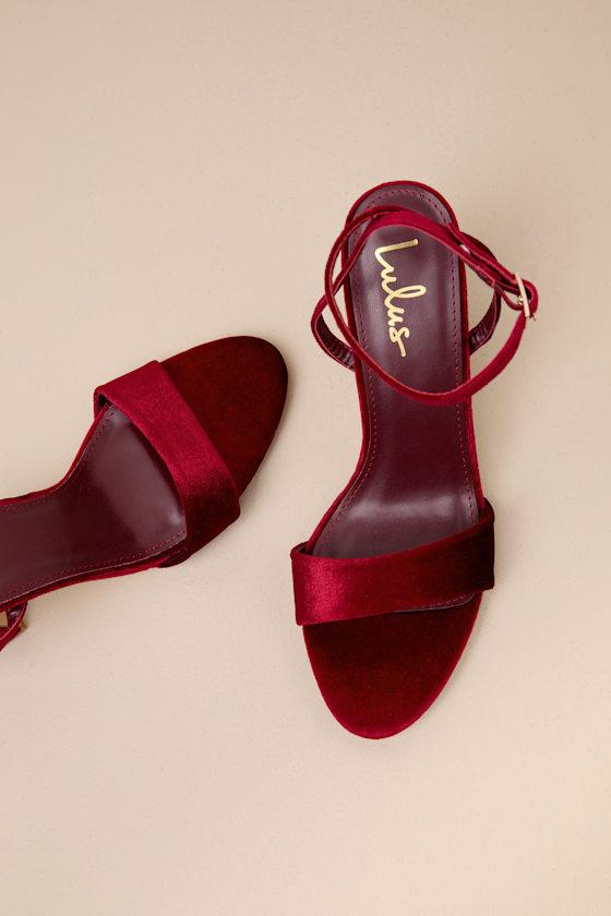 Lucinna Wine Velvet Ankle Strap High Heel Sandals Product Image