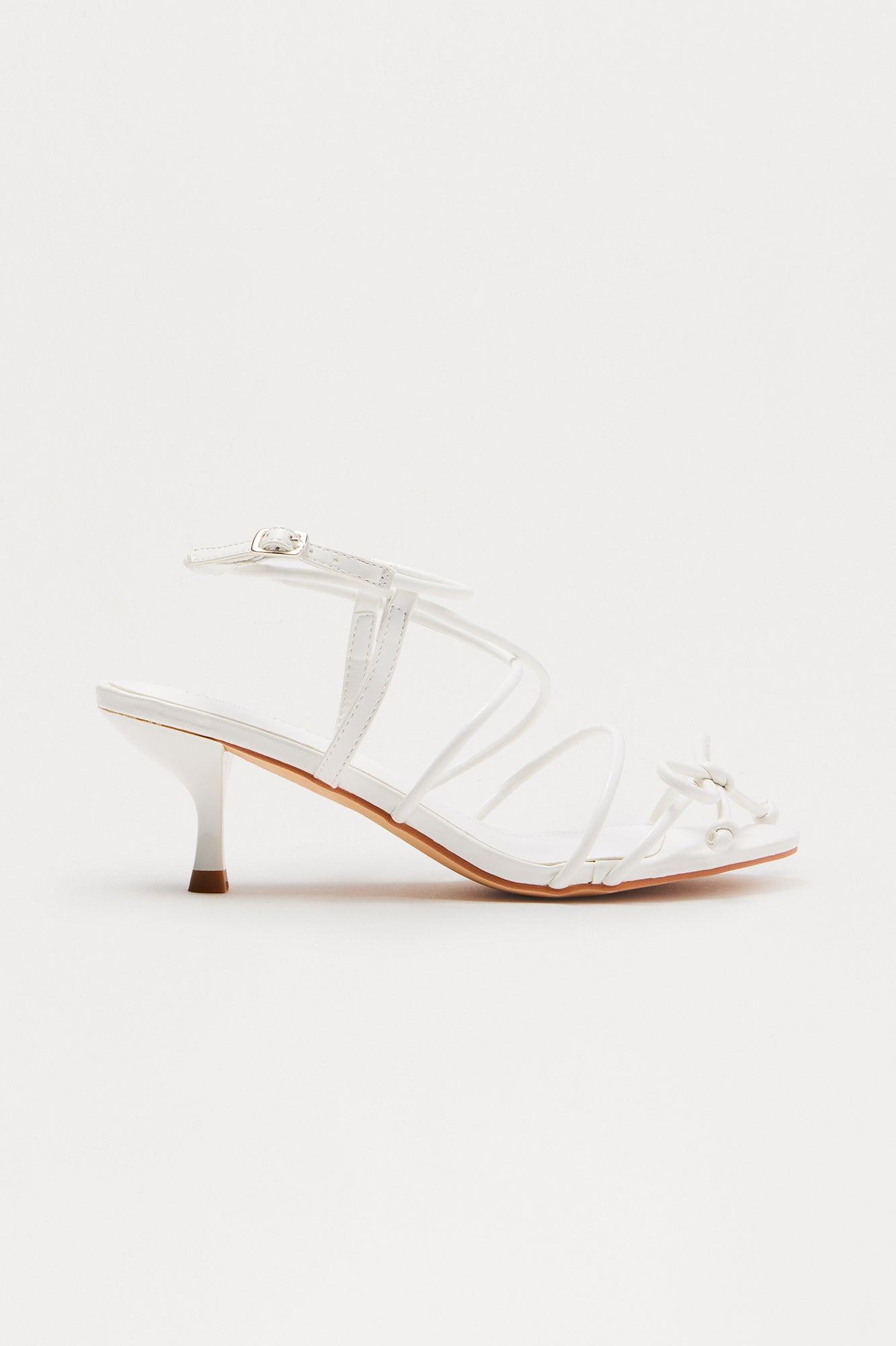 Bexie Bow Ankle Strap Heels - White Female Product Image
