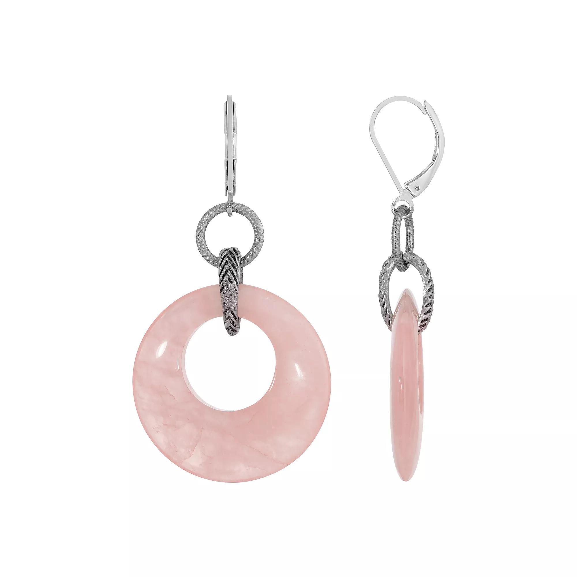 1928 Silver Tone Rose Quartz Double Drop Earrings, Women's, Pink Product Image