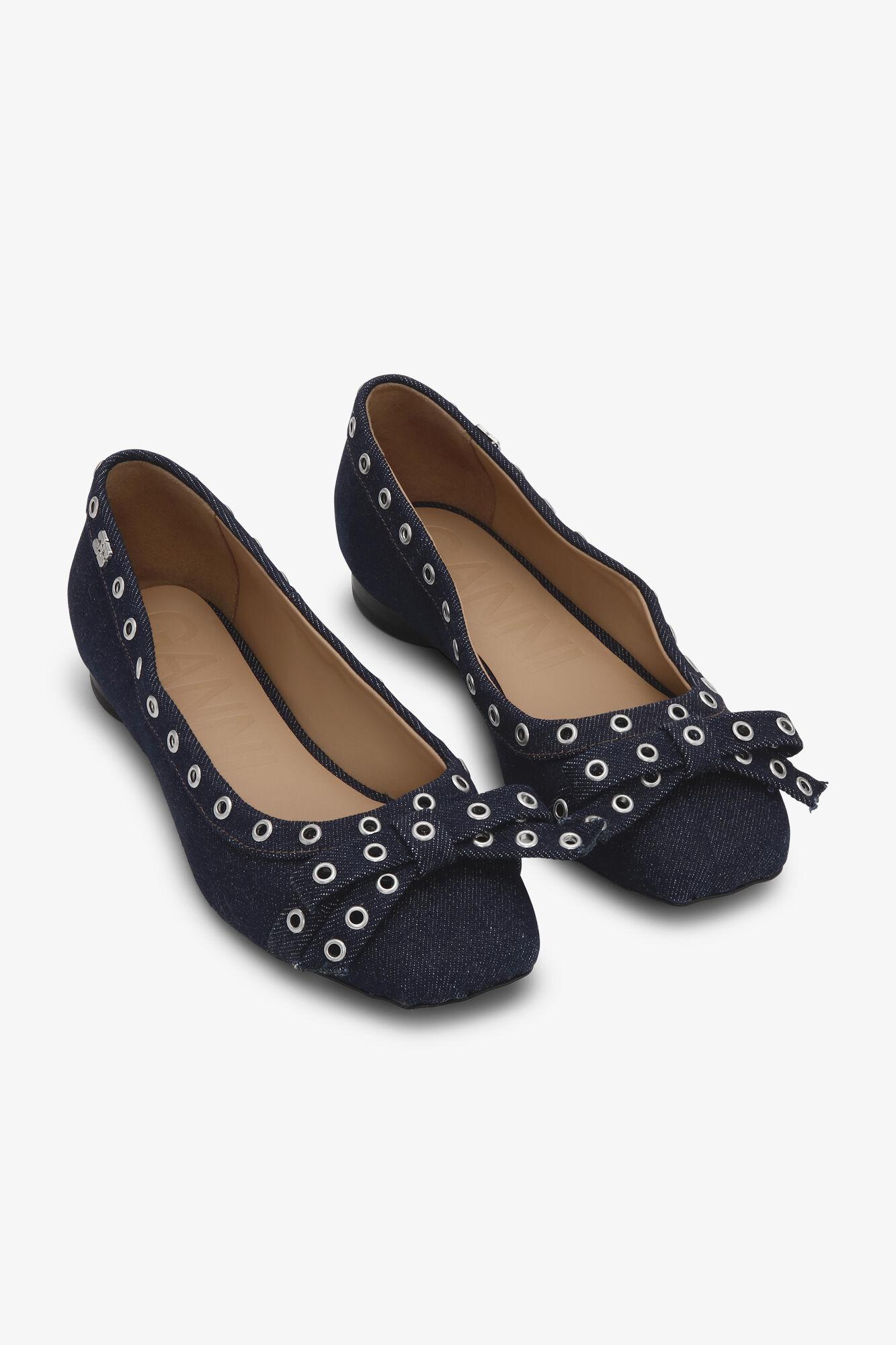Denim Eyelet Bow Ballerinas Product Image