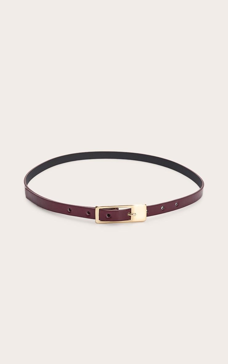 Burgundy PU Square Buckle Skinny Belt Product Image
